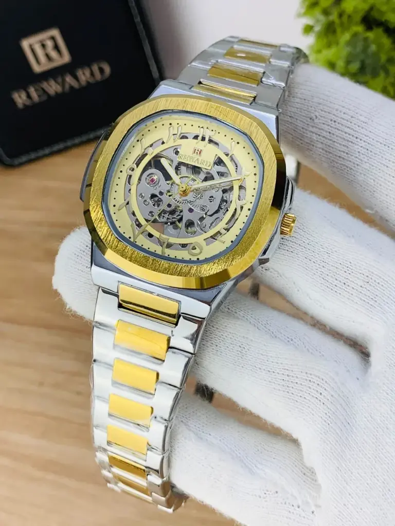REWARD Automatic Arabic Design Watch (Silver White & Gold)