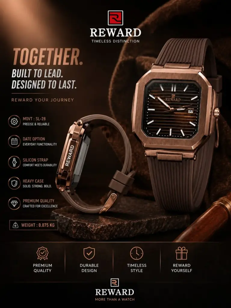 REWARD Quartz Sport Watch (Rose Gold & Brown)