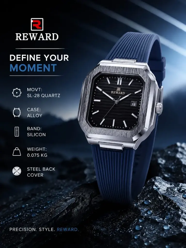 REWARD Quartz Sport Watch (Silver & Navy Blue)