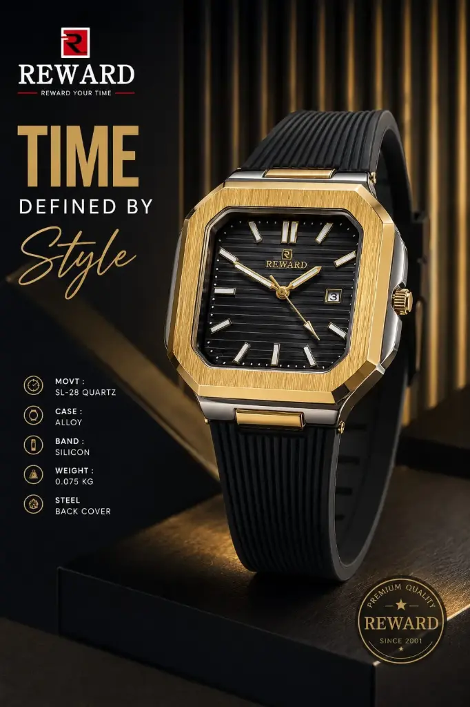 REWARD Quartz Sport Watch (Gold, Silver & Black)