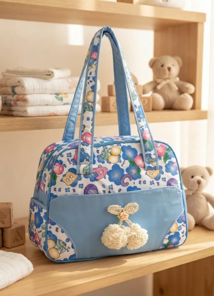 Fruit Print Cherry Appliqué Mom & Baby Diaper Bag