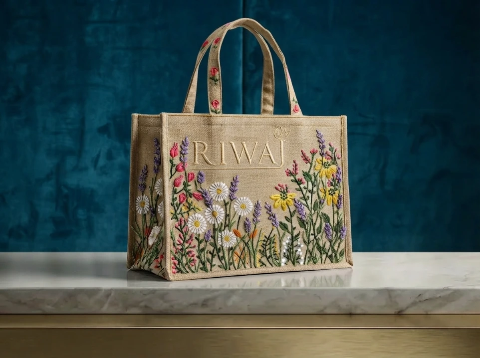 Pakistani Women Embroidered Riwaj Tote Bag (Beige)