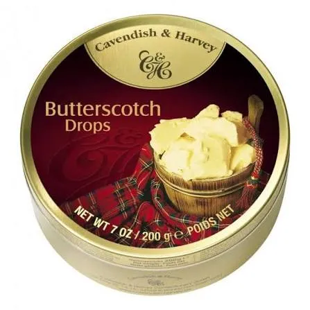 CAVEDISH & HARVEY CREAMY BUTTER SCOTCH DROPS TIN 200GM
