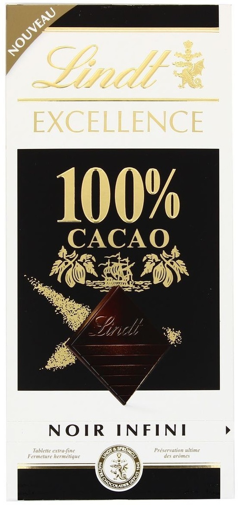 LINDT EXCELLENCE 100% CACAO NOIR 50G